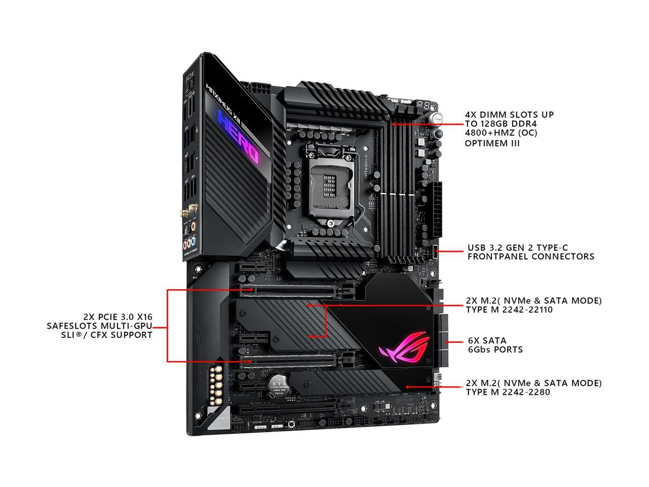Asus Rog Maximus Xii Hero (Wi-Fi) Lga 1200 (Intel 10Th Gen) Intel Z490 (Wifi 6) Sata 6Gb/S Atx Intel