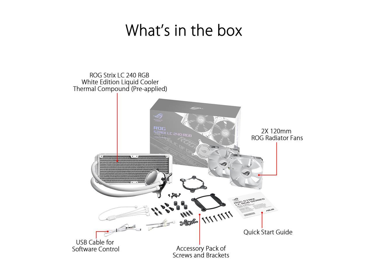 Asus Rog Strix Lc 240 Rgb White Edition All-In-One Liquid Cpu Cooler With Aura Sync Rgb, And Dual Rog 120Mm Addressable Rgb Radiator Fans