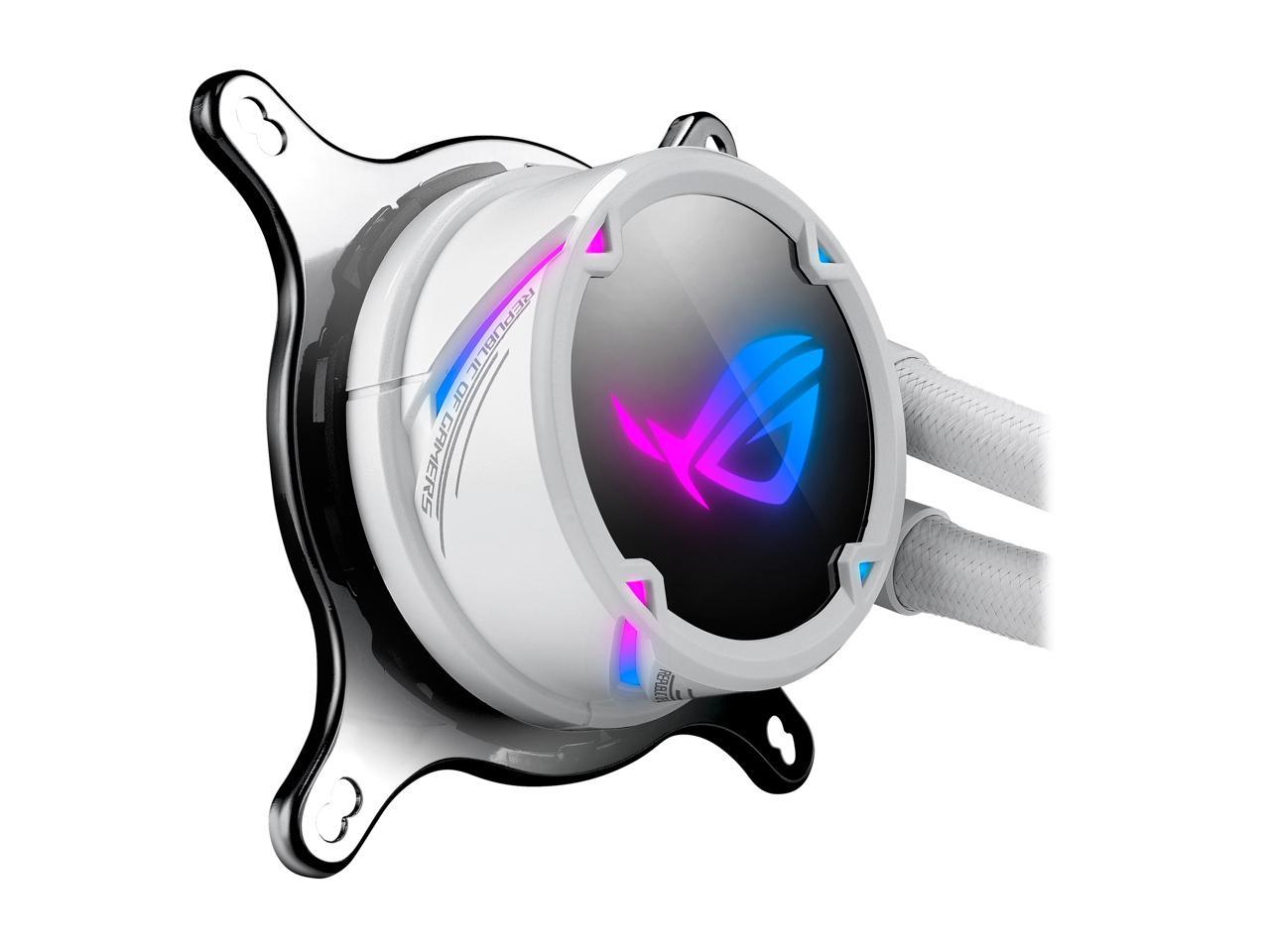 Asus Rog Strix Lc 240 Rgb White Edition All-In-One Liquid Cpu Cooler With Aura Sync Rgb, And Dual Rog 120Mm Addressable Rgb Radiator Fans