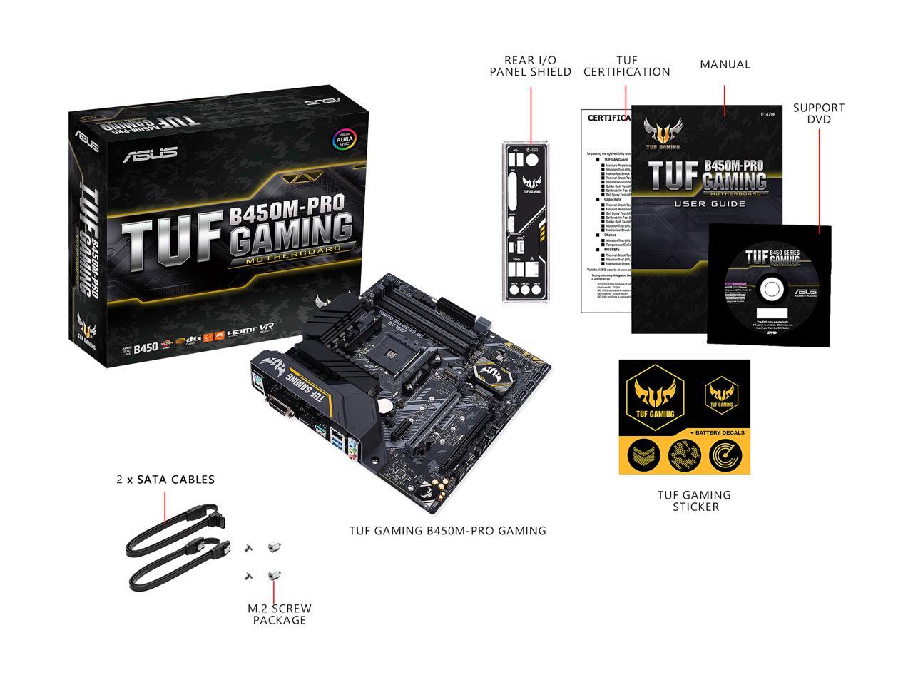 Asus Tuf B450M-Pro Gaming Amd Ryzen 3 Am4 Ddr4, Hdmi, Dual M.2, Usb 3.1 Gen 2 And Aura Sync Rgb Led Lighting Micro-Atx Motherboard