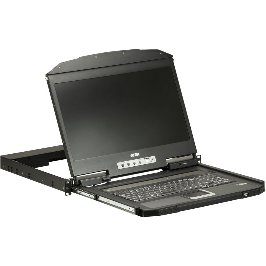 ATEN 1U Ultra Short Depth Single Rail WideScreen LCD Console (USB / HDMI)-TAA Compliant CL3700NW