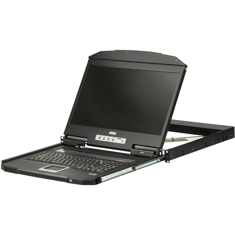 ATEN 1U Ultra Short Depth Single Rail WideScreen LCD Console (USB / HDMI)-TAA Compliant CL3700NW