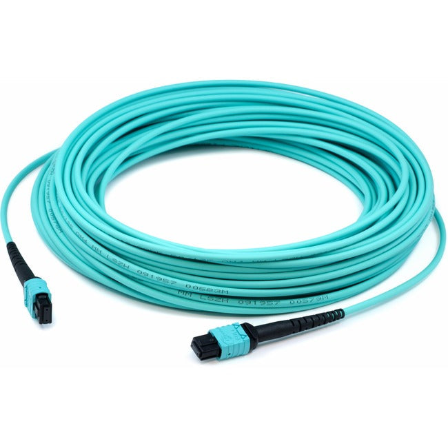 AddOn 1m MPO (Male) to MPO (Female) 12-Strand Aqua OM4 Crossover Duplex OFNR (Riser-Rated) Fiber Patch Cable ADD-MPOMMPOF-1M5OM4