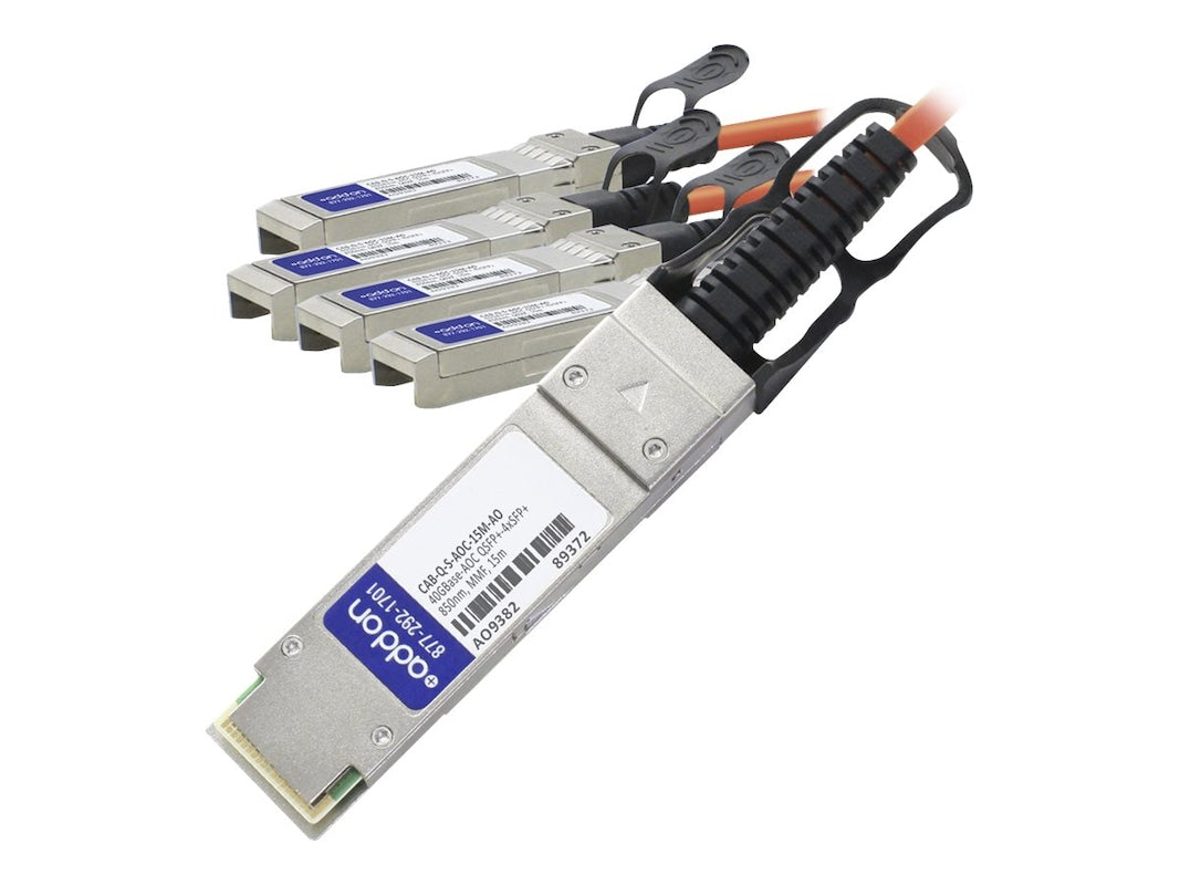 AddOn Arista Networks Compatible TAA Compliant 40GBase-AOC QSFP+ to 4xSFP+ Direct Attach Cable (850nm, MMF, 15m) CAB-Q-S-AOC-15M-AO