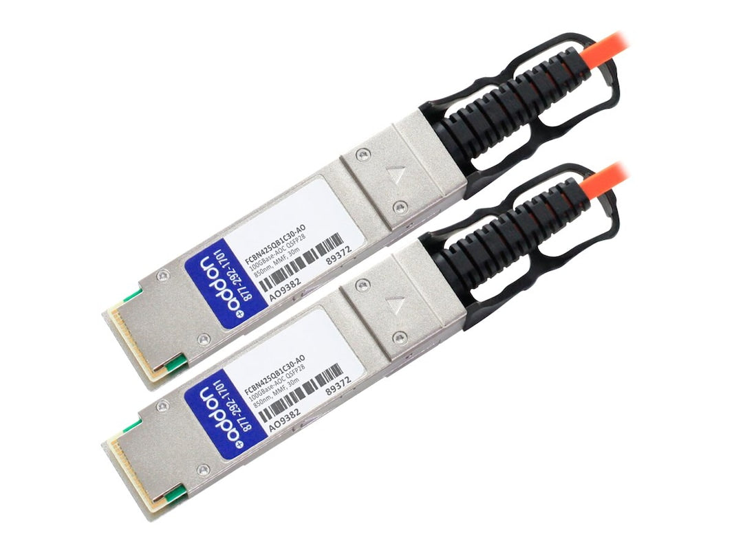 AddOn Finisar FCBN425QB1C30 Compatible TAA Compliant 100GBase-AOC QSFP28 to QSFP28 Direct Attach Cable (850nm, MMF, 30m) FCBN425QB1C30-AO