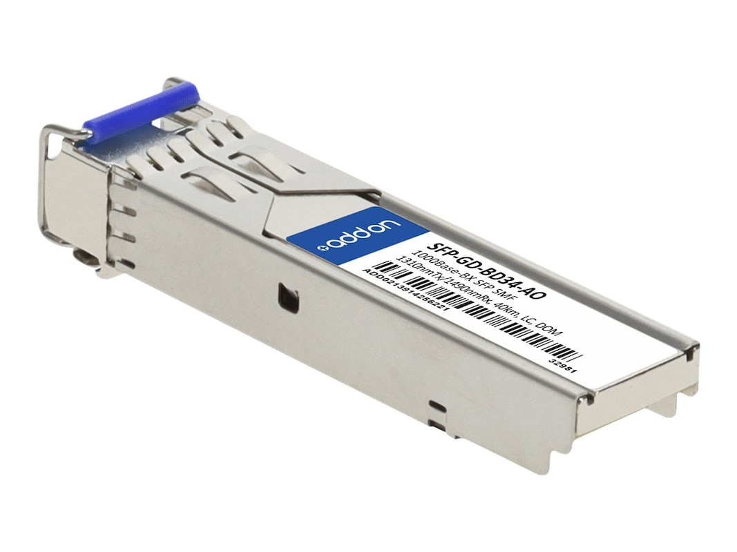 AddOn MRV SFP-GD-BD34 Compatible TAA Compliant 1000Base-BX SFP Transceiver (SMF, 1310nmTx/1490nmRx, 40km, LC, DOM) SFP-GD-BD34-AO