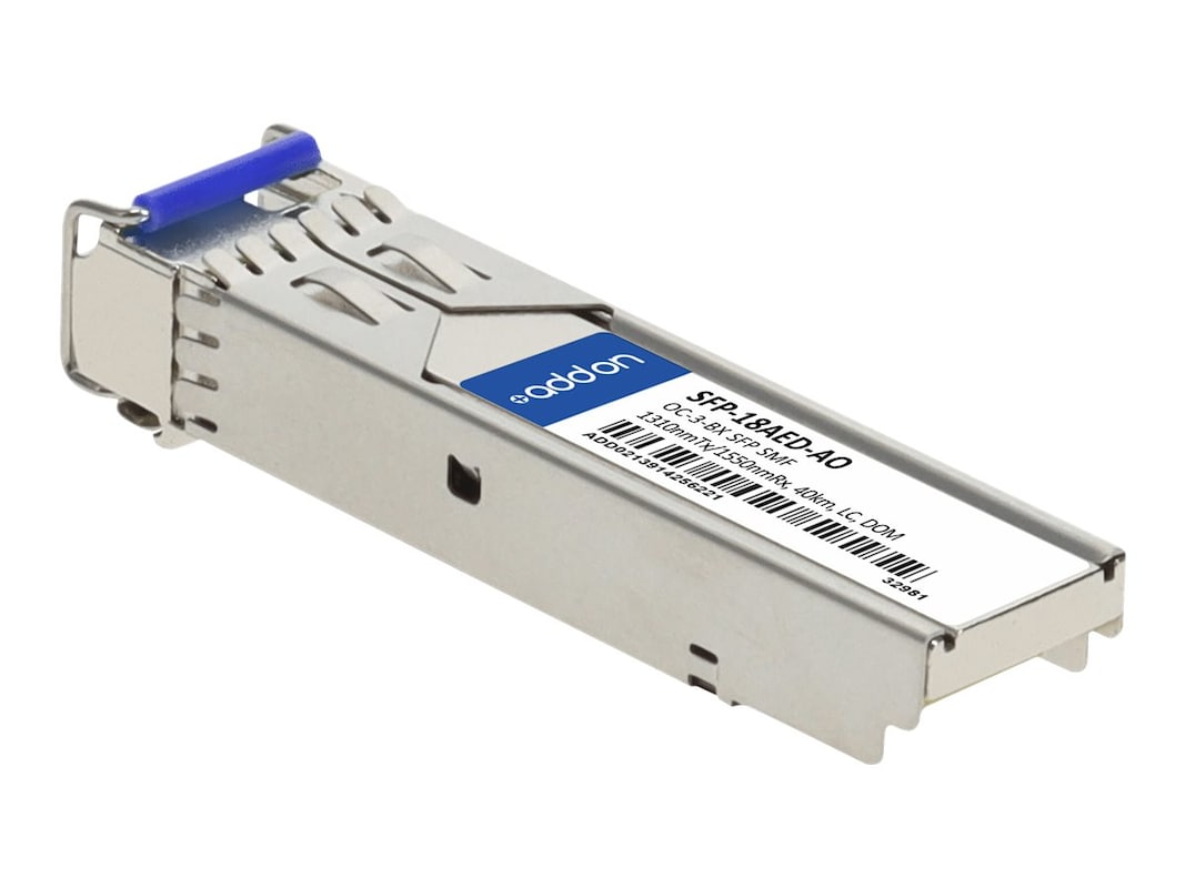 AddOn Rad SFP-18AED Compatible TAA Compliant OC-3-BX SFP Transceiver (SMF, 1310nmTx/1550nmRx, 40km, LC, DOM) SFP-18AED-AO