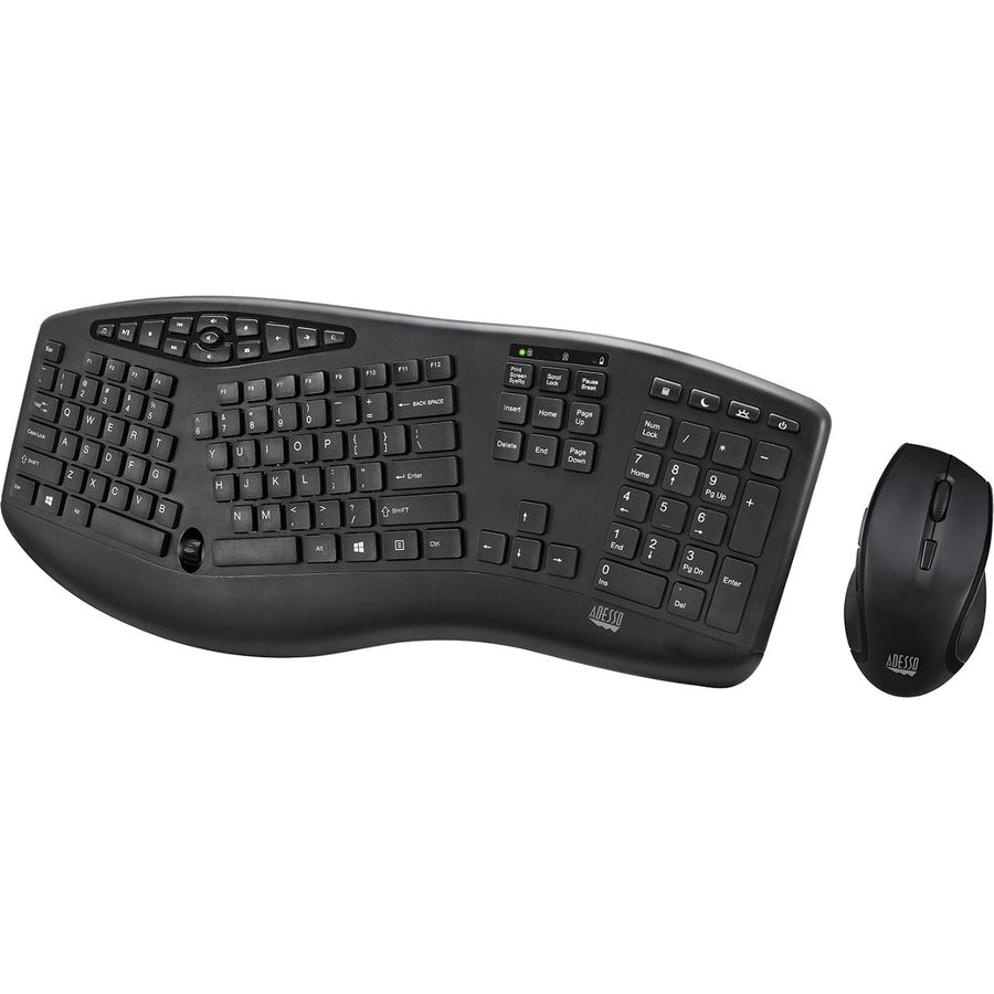 Adesso TruForm Wireless Ergonomic Keyboard And Optical Mouse WKB-1600CB