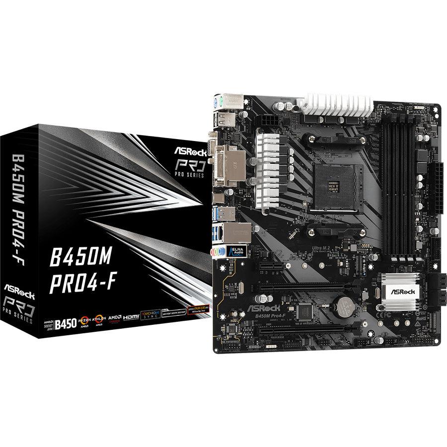 Asrock B450M Pro4-F Am4 Amd Promontory B450 Sata 6Gb/S Usb 3.1 Hdmi Micro Atx Amd Motherboard