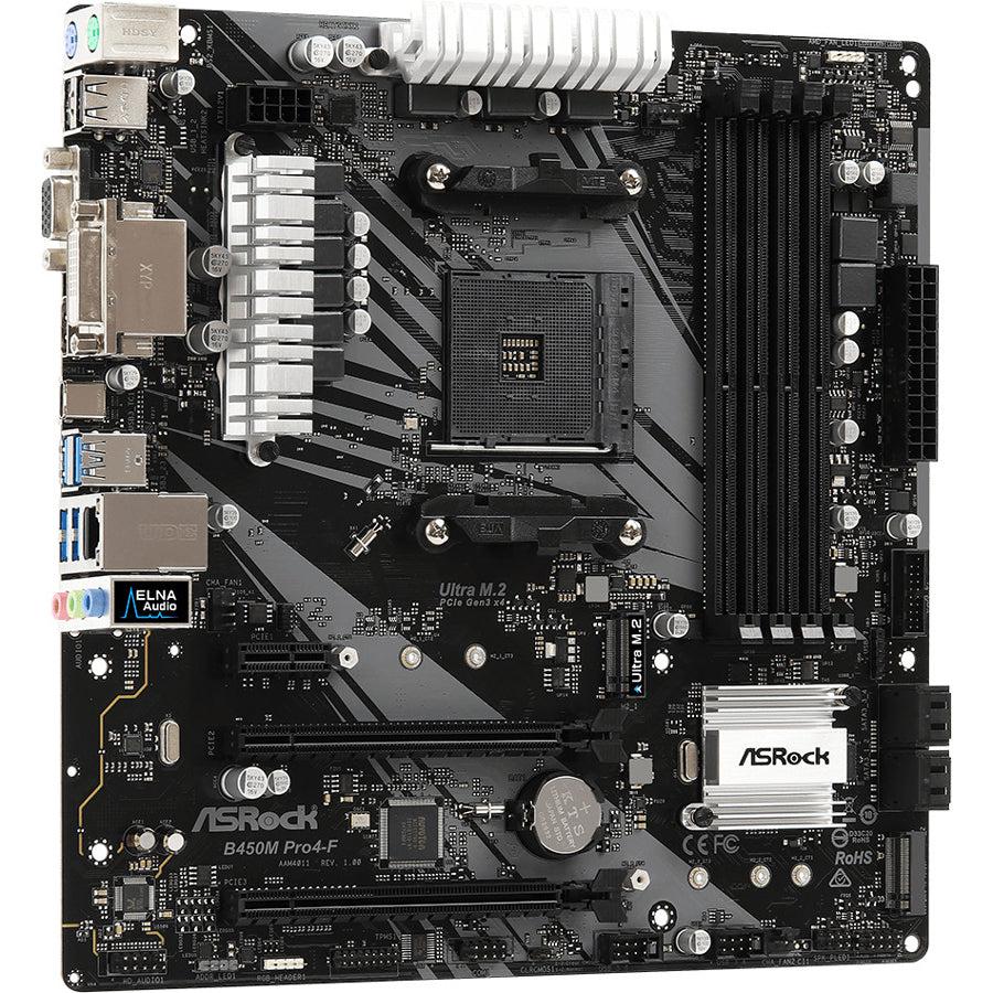 Asrock B450M Pro4-F Am4 Amd Promontory B450 Sata 6Gb/S Usb 3.1 Hdmi Micro Atx Amd Motherboard