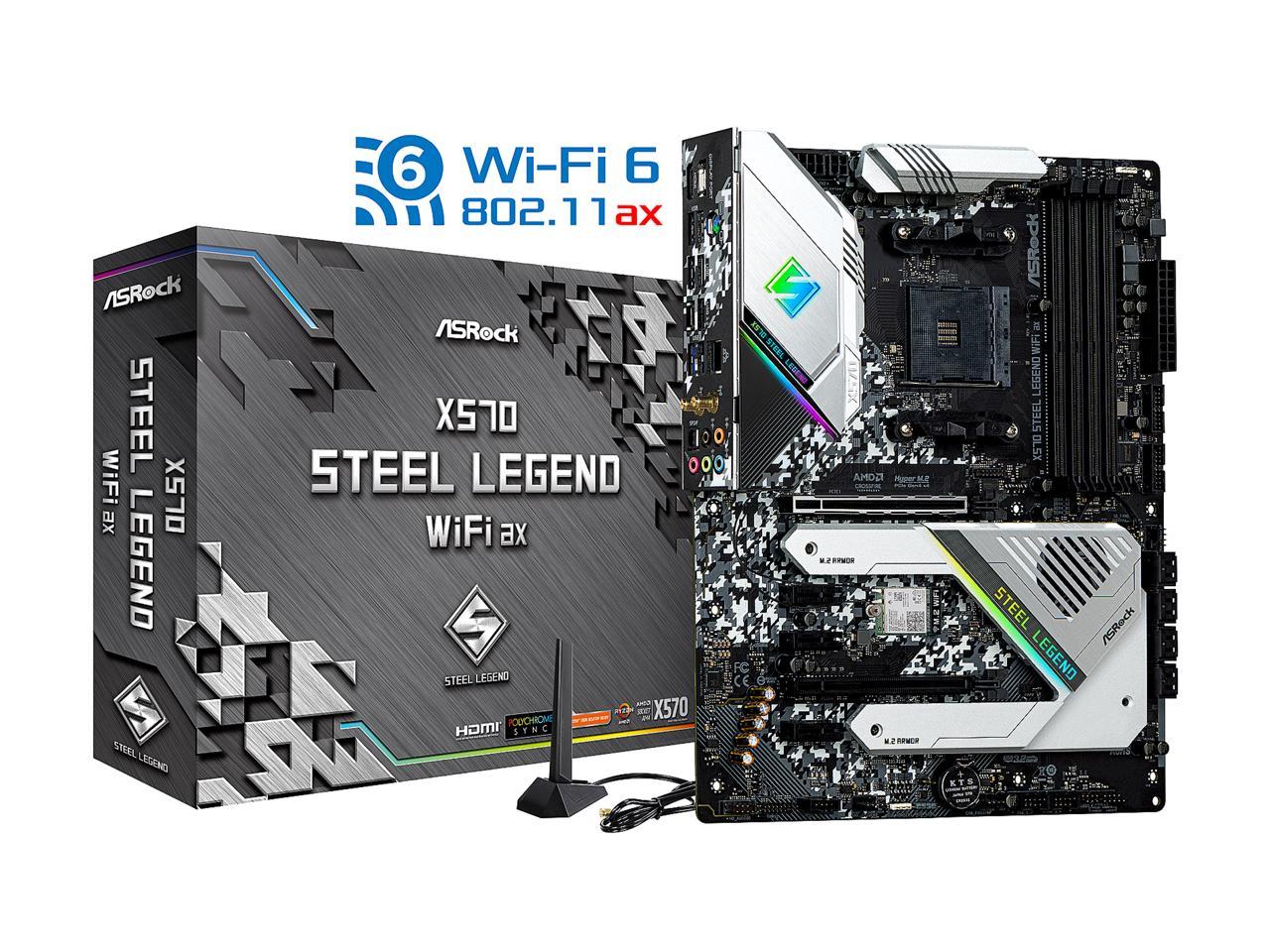 Asrock X570 Steel Legend Wifi Ax Am4 Amd X570 Sata 6Gb/S Atx Amd Motherboard