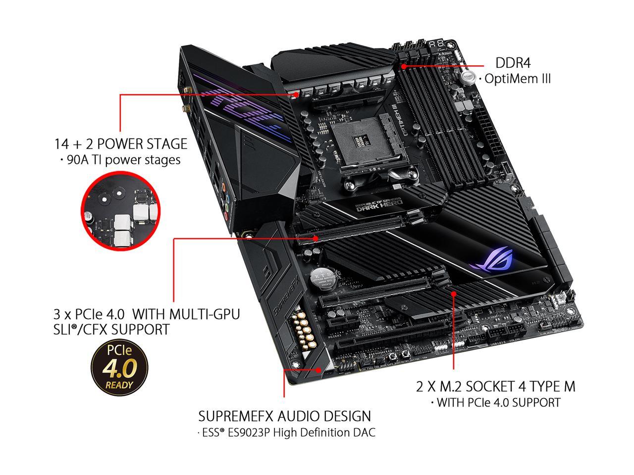Asus Rog Crosshair Viii Dark Hero Socket Am4/ Amd X570/ Ddr4/ 2-Way Crossfirex & 2-Way Sli/ Sata3&Usb3.2/ M.2/ Wifi/ Bluetooth/ Atx Motherboard