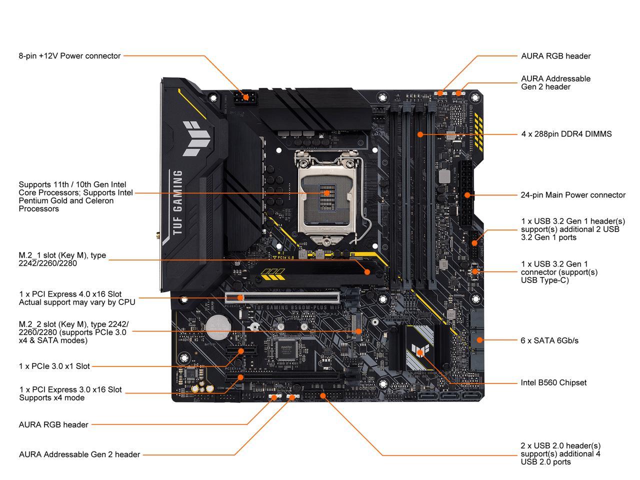 Asus Tuf Gaming B560M-Plus Wifi Socket Lga1200/ Intel B560/ Ddr4/ Wifi&Bluetooth/ Sata3&Usb3.2/ M.2/ Microatx Motherboard