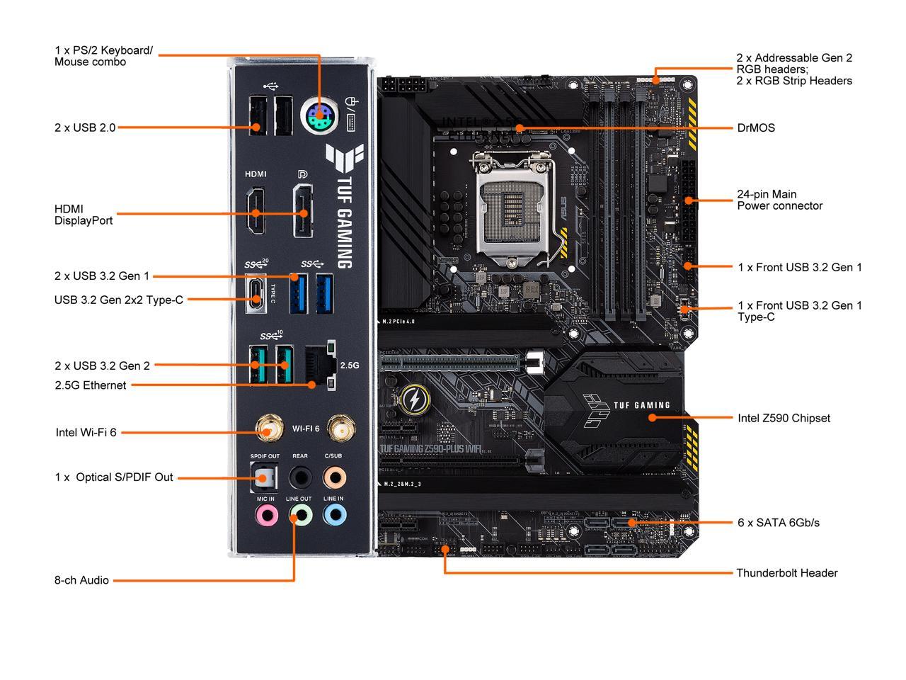 Asus Tuf Gaming Z590-Plus Wifi Socket 1200/ Intel Z590/ Ddr4/ 2-Way Crossfirex/ Sata3&Usb3.2/ M.2/ Atx Motherboard