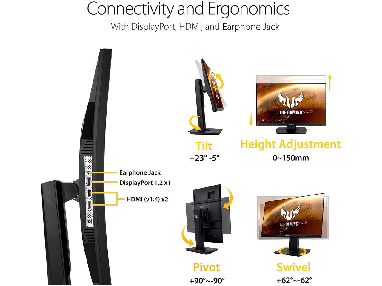 Asus Tuf Gaming Vg24Vqr 23.6 Inch Full Hd 3000:1 1Ms Mprt Displayport/Hdmi/Earphone Jack Led Curved Gaming Monitor W/ Speakers