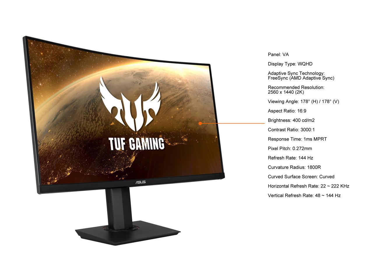 Asus Tuf Gaming Vg32Vq 32 Inch Wqhd 3,000:1 1Ms Hdmi/Displayport Led Lcd Monitor, W/ Speakers