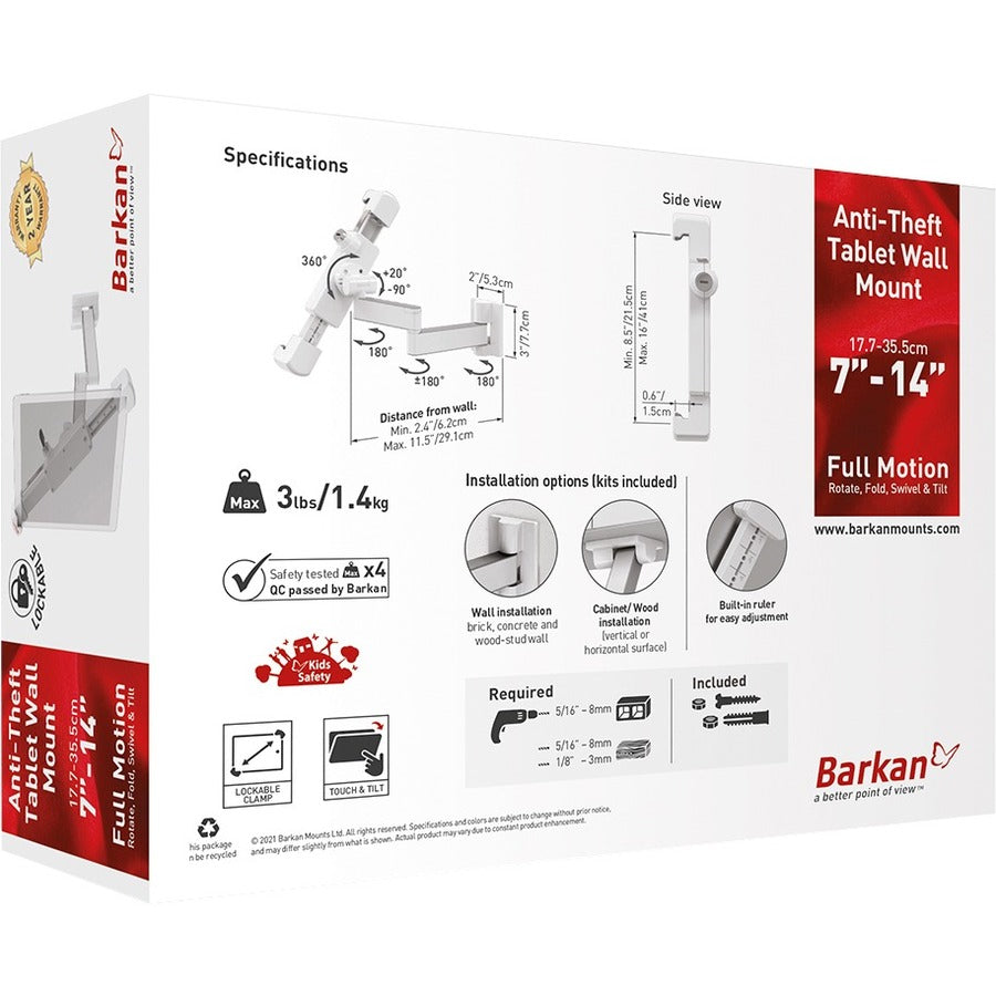 Barkan Wall Mount for Tablet - Black T72VL