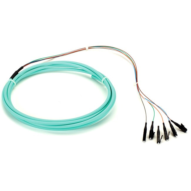 Black Box 3m LC OM3 50-Micron MM Fiber Pigtail 12-Strand OFNR PVC Aqua FOPT50M3-LC-12AQ-3