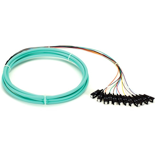 Black Box OM3 50-Micron Multimode Fiber Optic Pigtail - 12-Strand, OFNR, PVC FOPT50M3-SC-12AQ-3