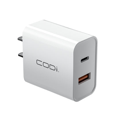 CODi Dual Port 20W Wall Charger/AC Adapter (USB-C, USB-A Outputs) A01102