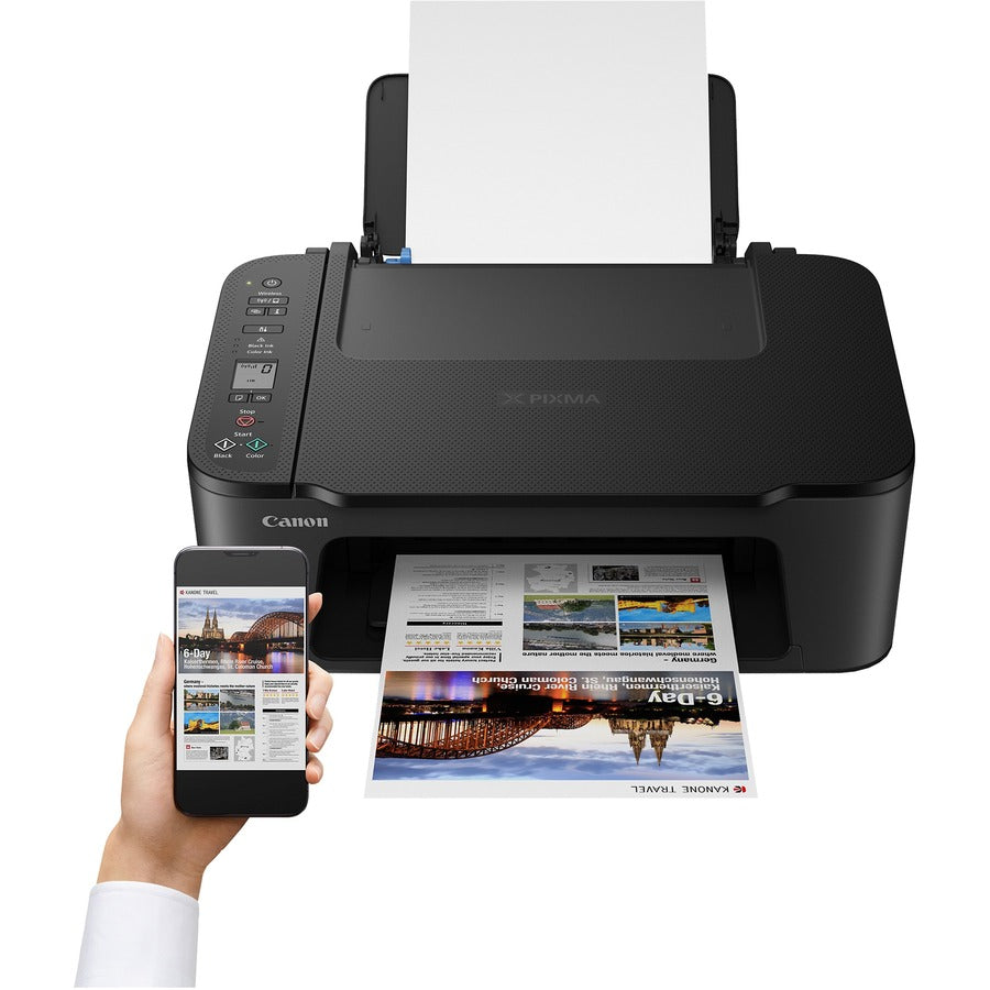 Canon PIXMA TS3520 Inkjet Multifunction Printer-Color-Black-Copier/Scanner-4800x1200 dpi Print-60 sheets Input-1200 dpi Optical Scan-Wireless LAN-Wireless PictBridge-Mopria-Canon PRINT Application-PIXMA Cloud Link-PIXMA Chat Print 4977C002