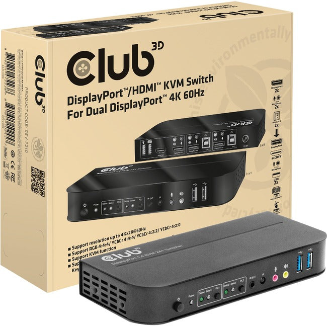 Club 3D Displayport/Hdmi Kvm Switch For Dual Displayport 4K 60Hz