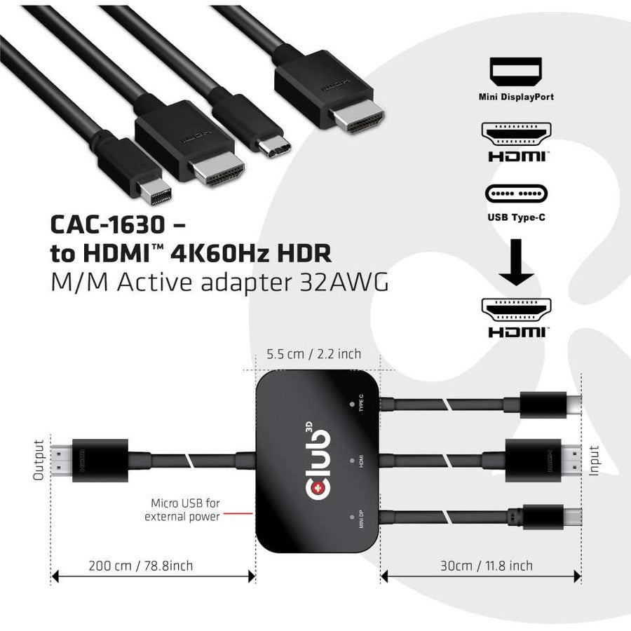 Club 3D Mini DisplayPort/HDMI/USB-C Audio/Video Adapter CAC-1630