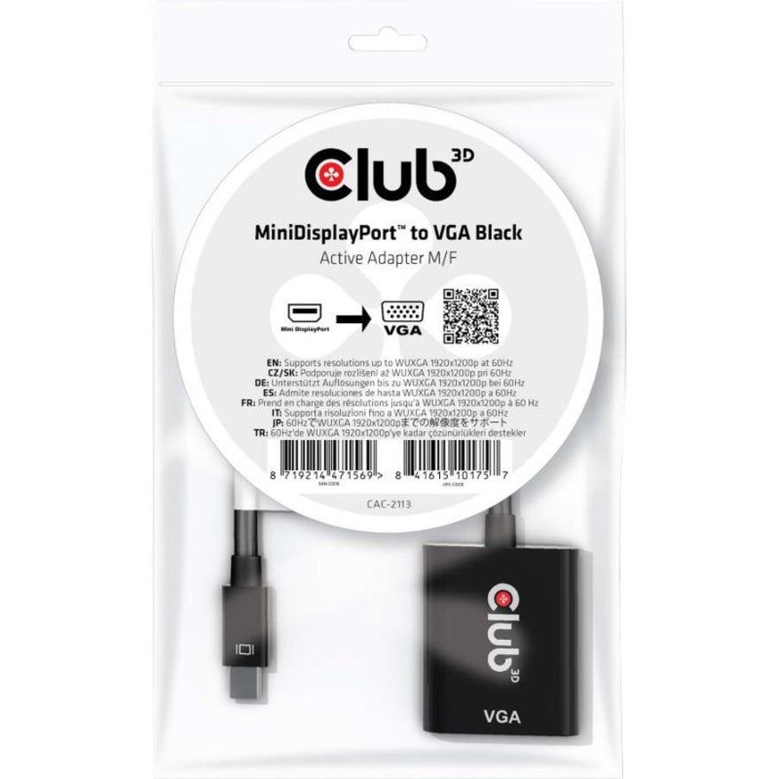 Club 3D MiniDisplayPort to VGA Black Active Adapter M/F CAC-2113