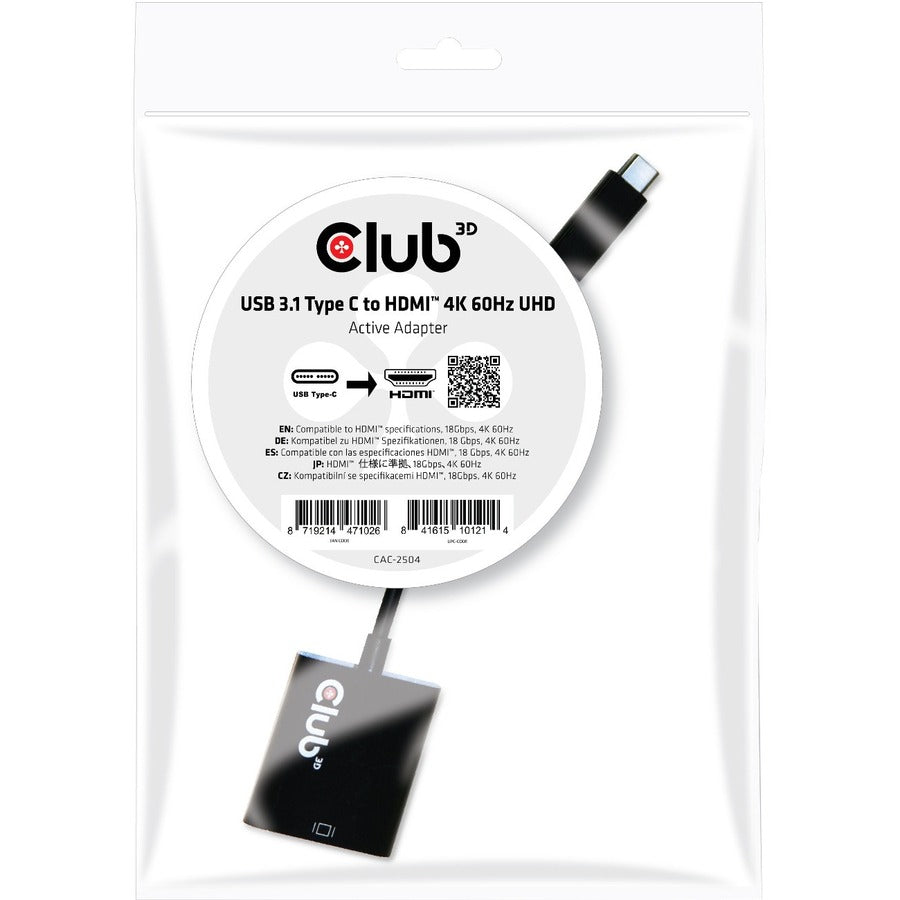 Club 3D USB 3.1 Type C to HDMI 2.0 UHD 4K 60HZ Active Adapter CAC-2504
