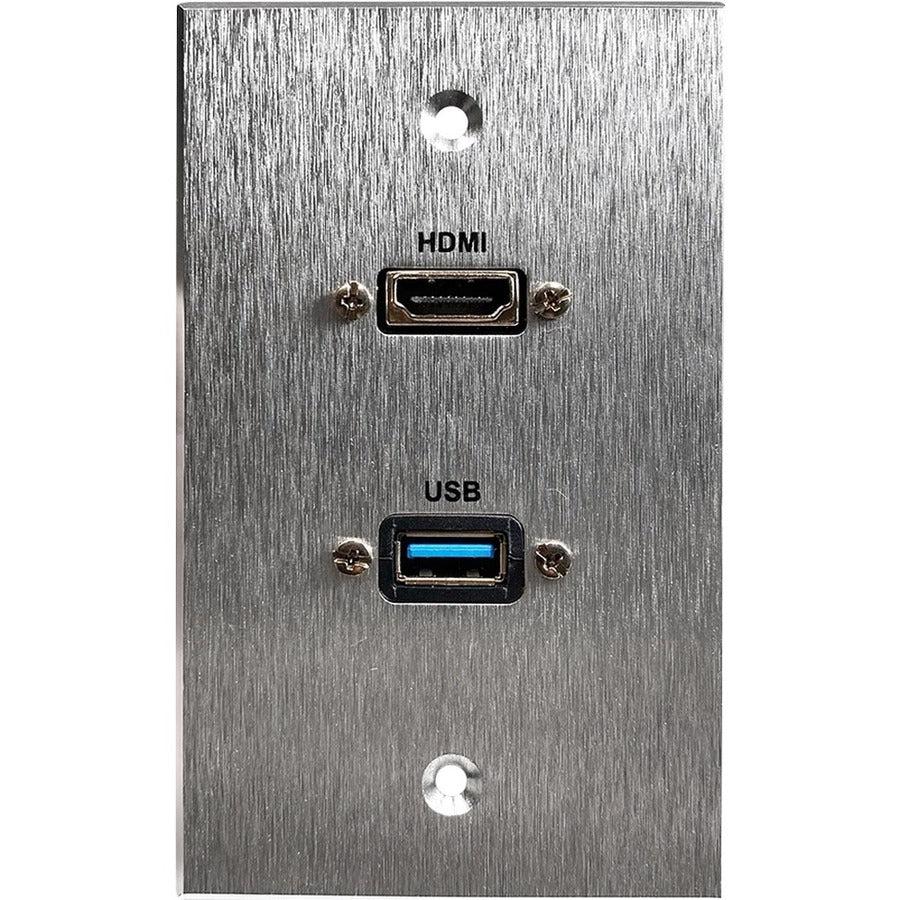 Comprehensive HDMI and USB-A 3.0 Pass-Through Single Gang Aluminum Wall Plate With Pigtail WPPT-HD-U3A-AC