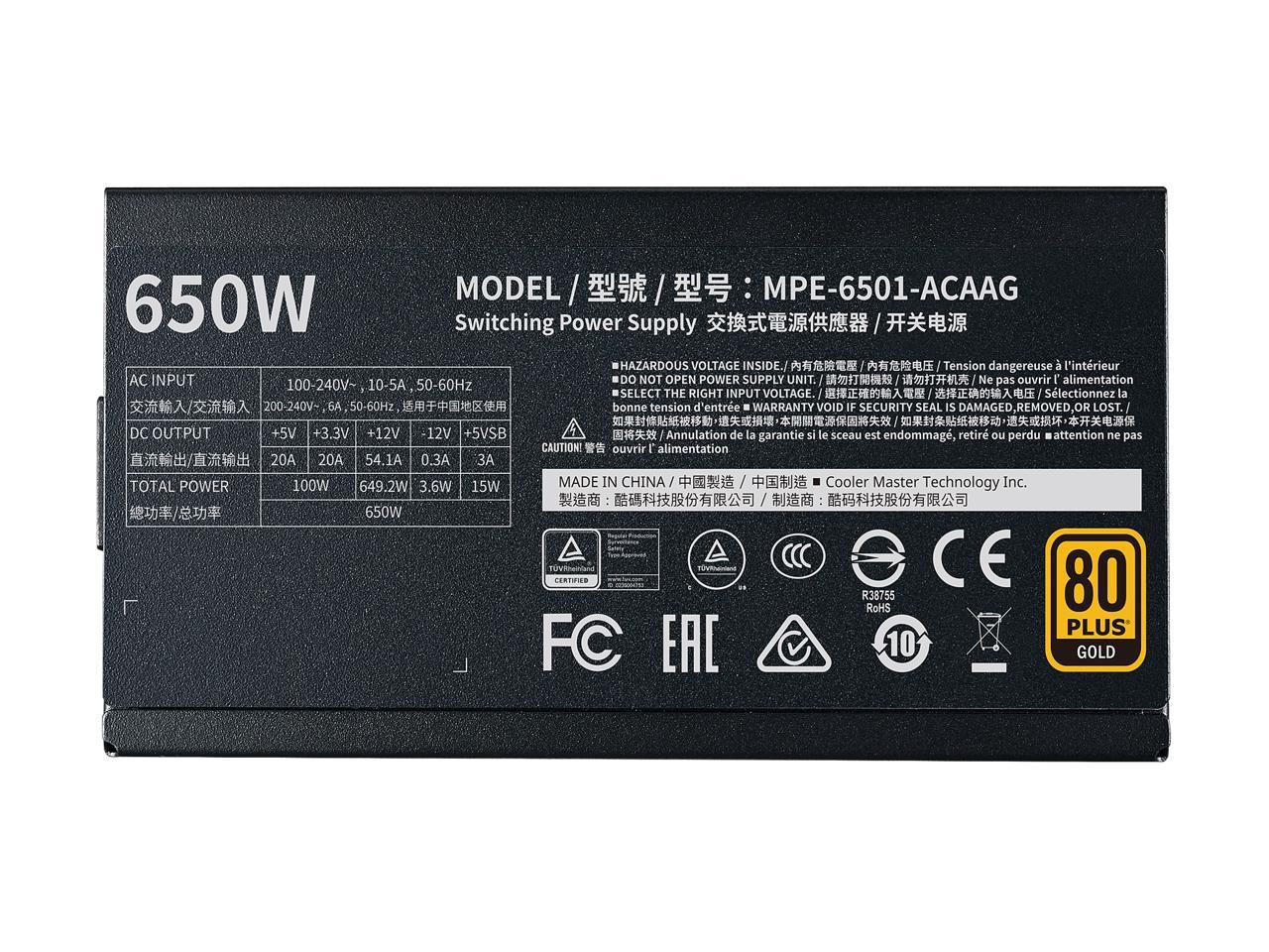 Cooler Master Mpe-6501-Afaag-Us 80 Plus Gold 650W V2 Full Modular Atx 12V Power Supply W/ Active Pfc