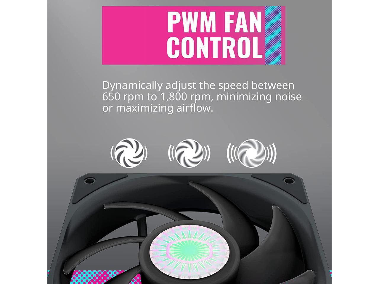 Cooler Master Sickleflow 120 V2 All-Black Square Frame Fan With Air Balance Curve Blade Design, Sealed Bearing, Pwm Control For