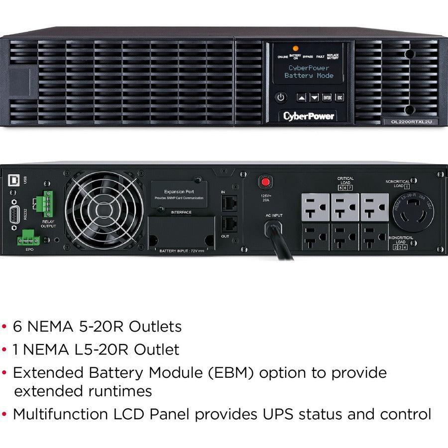 Cyberpower Ol2200Rtxl2U Uninterruptible Power Supply (Ups) 2.2 Kva 1800 W 7 Ac Outlet(S)