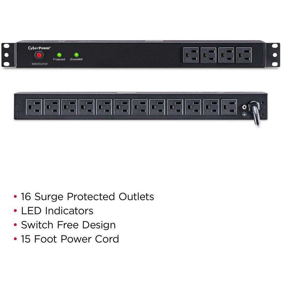 Cyberpower Rkbs15S4F12R Surge Protector Black 16 Ac Outlet(S) 120 V 4.57 M