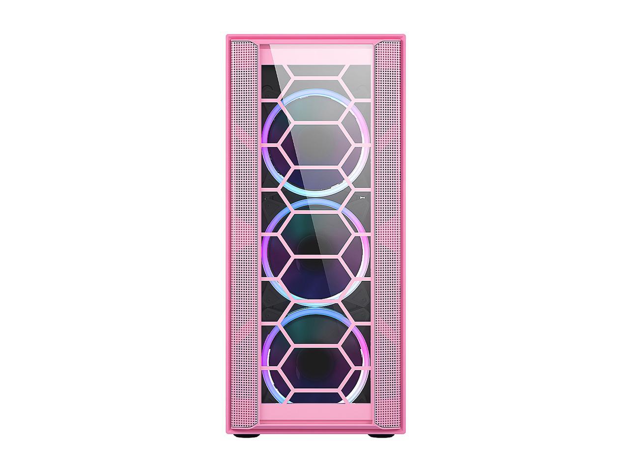 Diypc Rainbow-Flash-F4-P Pink Usb 3.0 Steel / Tempered Glass Atx Mid Tower Computer Case, 4 X 120Mm Autoflow Rainbow Led Fans (Pre-Installed)