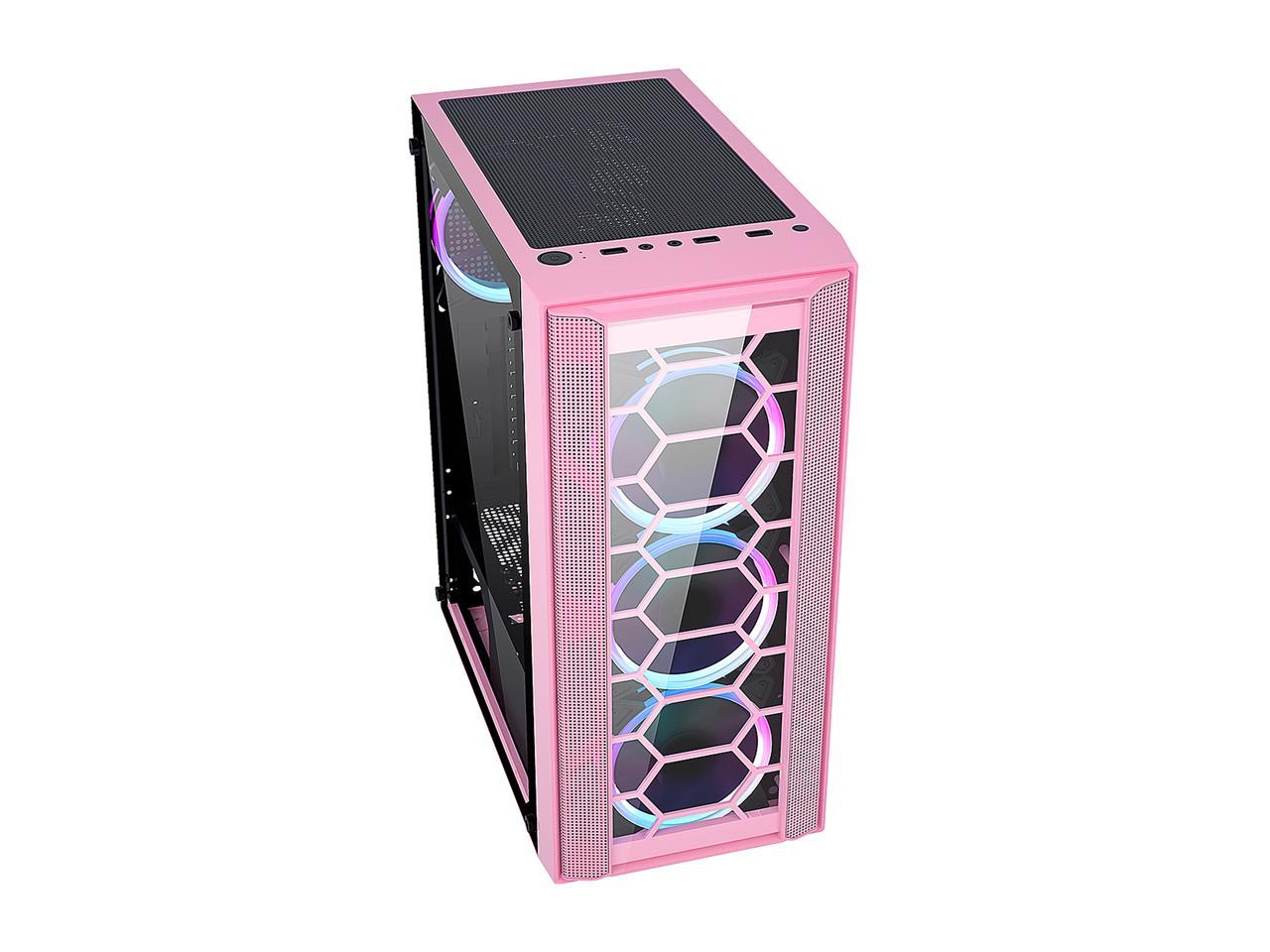 Diypc Rainbow-Flash-F4-P Pink Usb 3.0 Steel / Tempered Glass Atx Mid Tower Computer Case, 4 X 120Mm Autoflow Rainbow Led Fans (Pre-Installed)