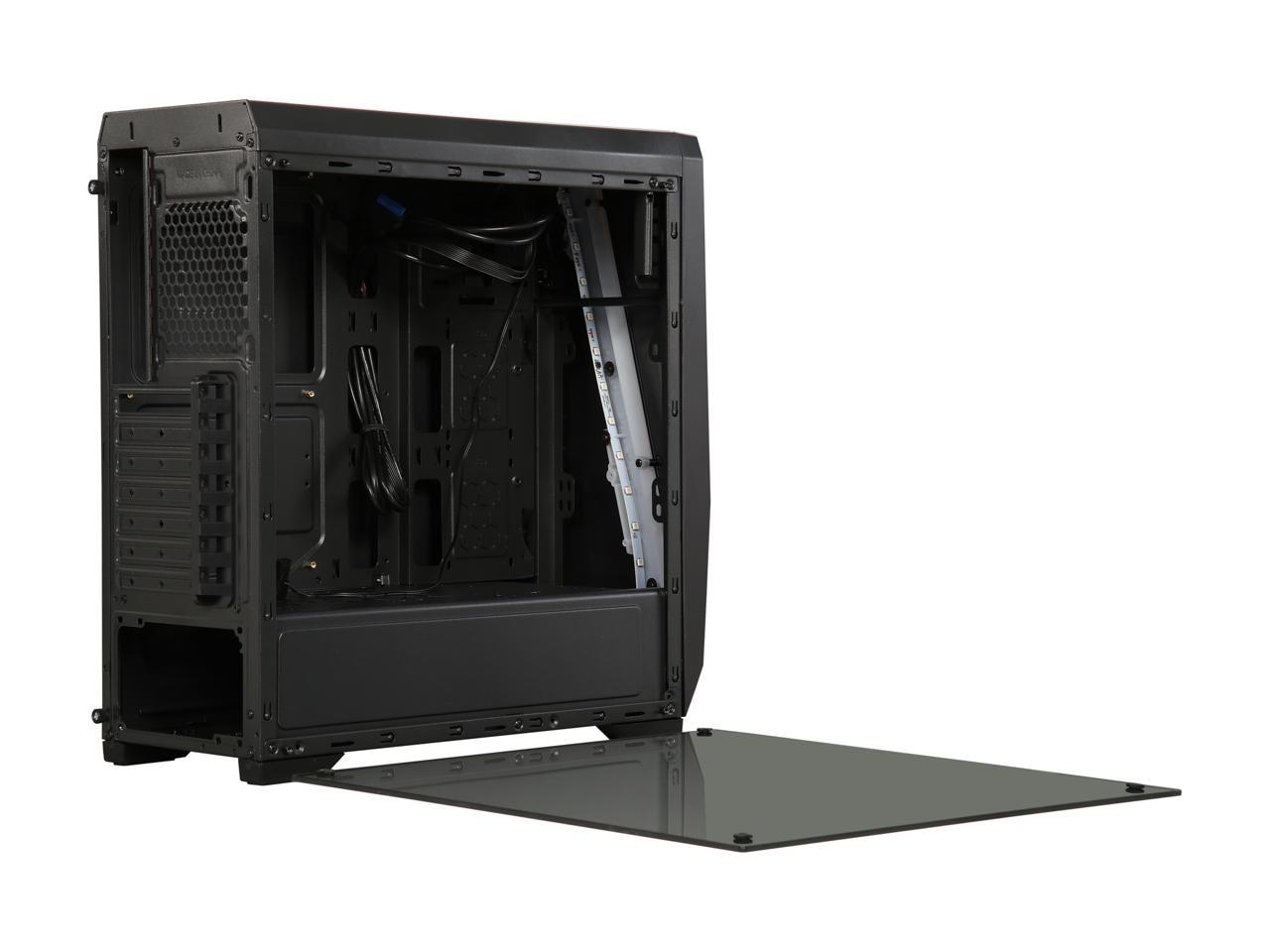 Diypc S2-Bk-Rgb Black Usb3.0 Steel/ Tempered Glass Atx Mid Tower Gaming Computer Case W/Tempered Glass Panel And Addressable Rgb Led Strip