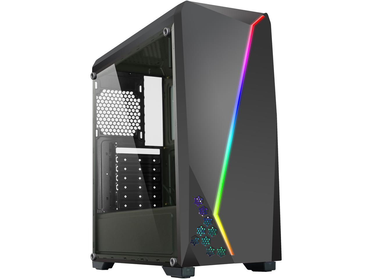 Diypc S2-Bk-Rgb Black Usb3.0 Steel/ Tempered Glass Atx Mid Tower Gaming Computer Case W/Tempered Glass Panel And Addressable Rgb Led Strip