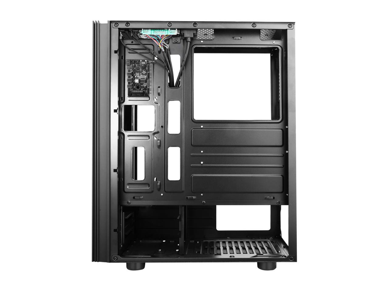 Diypc Shadow-H3-Argb Black Steel / Tempered Glass Atx Mid Tower Computer Case W/ 3 X 120Mm Halo Argb Led Fans Pre-Installed