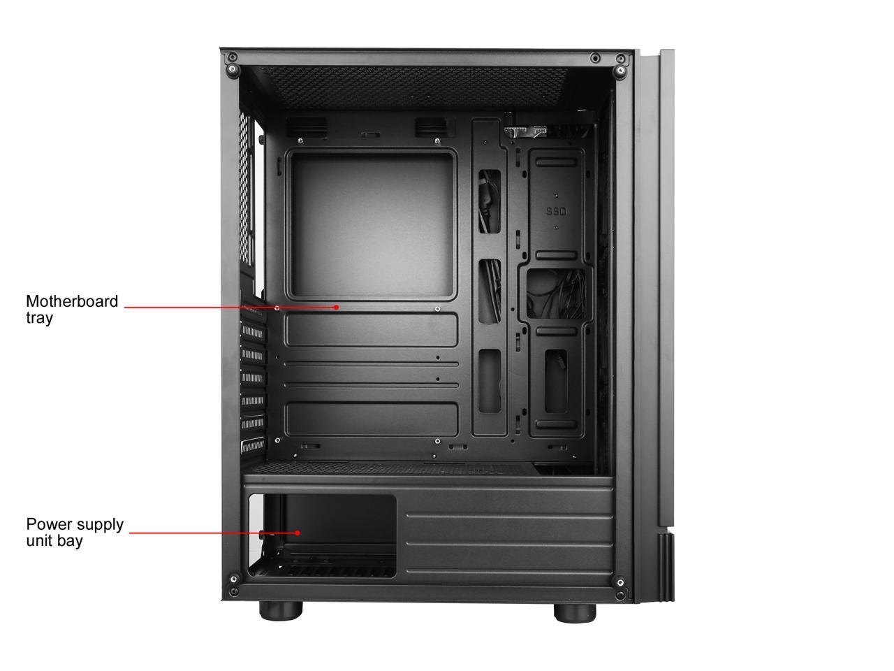 Diypc Shadow-H3-Argb Black Steel / Tempered Glass Atx Mid Tower Computer Case W/ 3 X 120Mm Halo Argb Led Fans Pre-Installed