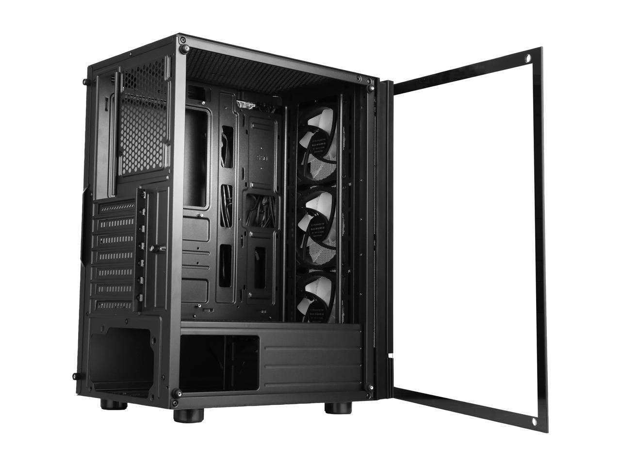 Diypc Shadow-H3-Argb Black Steel / Tempered Glass Atx Mid Tower Computer Case W/ 3 X 120Mm Halo Argb Led Fans Pre-Installed