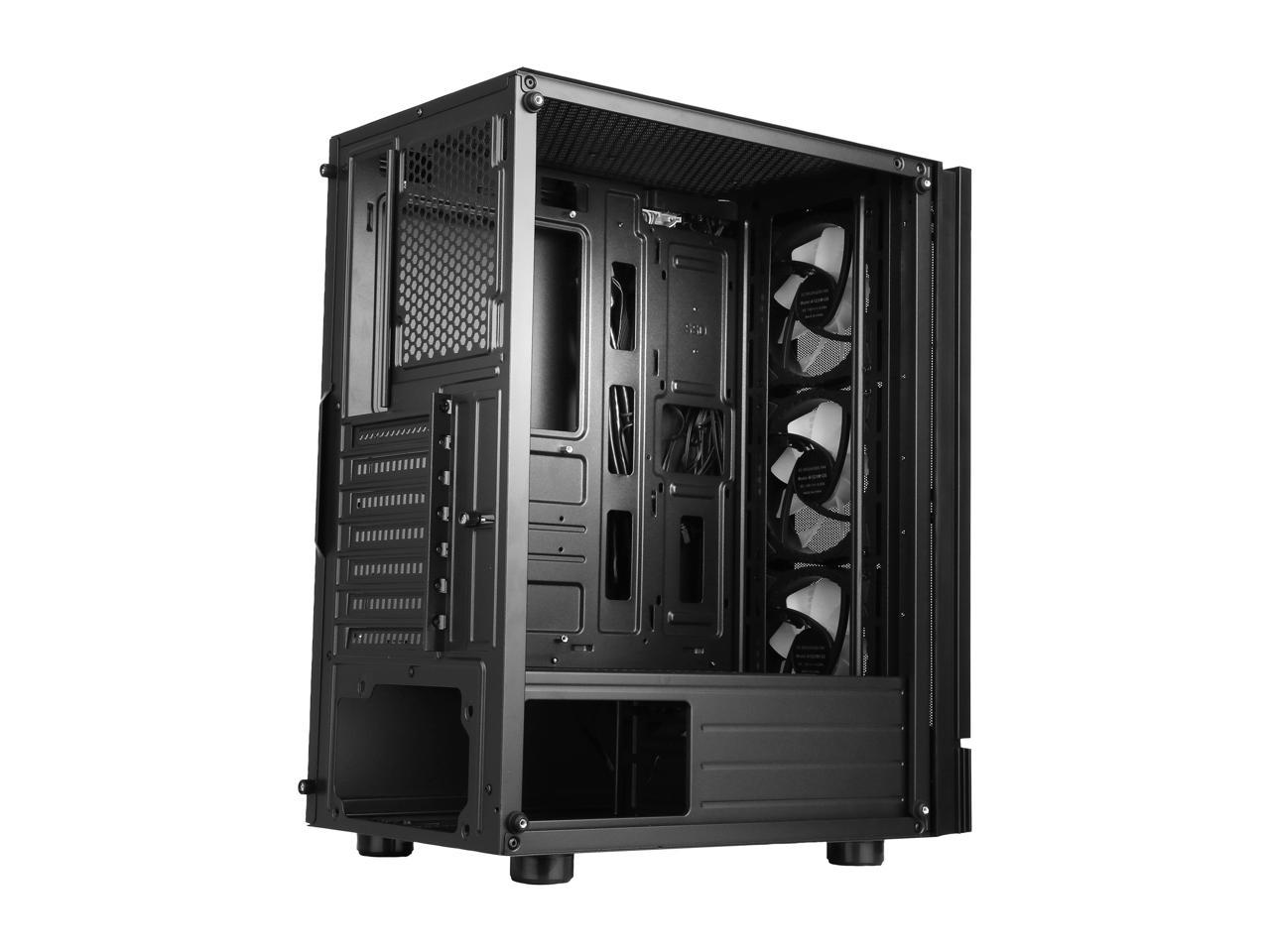 Diypc Shadow-H3-Argb Black Steel / Tempered Glass Atx Mid Tower Computer Case W/ 3 X 120Mm Halo Argb Led Fans Pre-Installed