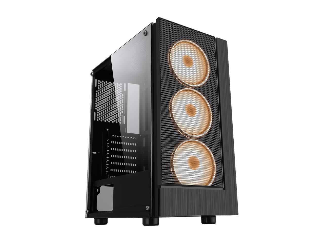 Diypc Shadow-H3-Argb Black Steel / Tempered Glass Atx Mid Tower Computer Case W/ 3 X 120Mm Halo Argb Led Fans Pre-Installed