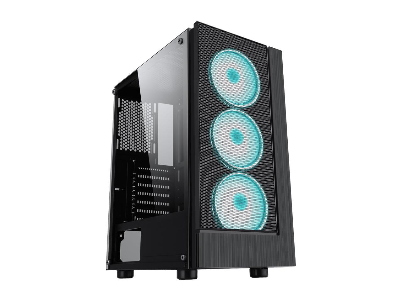 Diypc Shadow-H3-Argb Black Steel / Tempered Glass Atx Mid Tower Computer Case W/ 3 X 120Mm Halo Argb Led Fans Pre-Installed