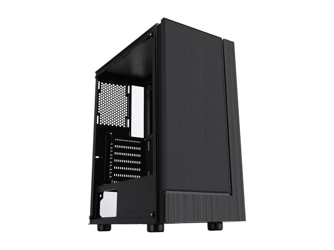 Diypc Shadow-H3-Argb Black Steel / Tempered Glass Atx Mid Tower Computer Case W/ 3 X 120Mm Halo Argb Led Fans Pre-Installed