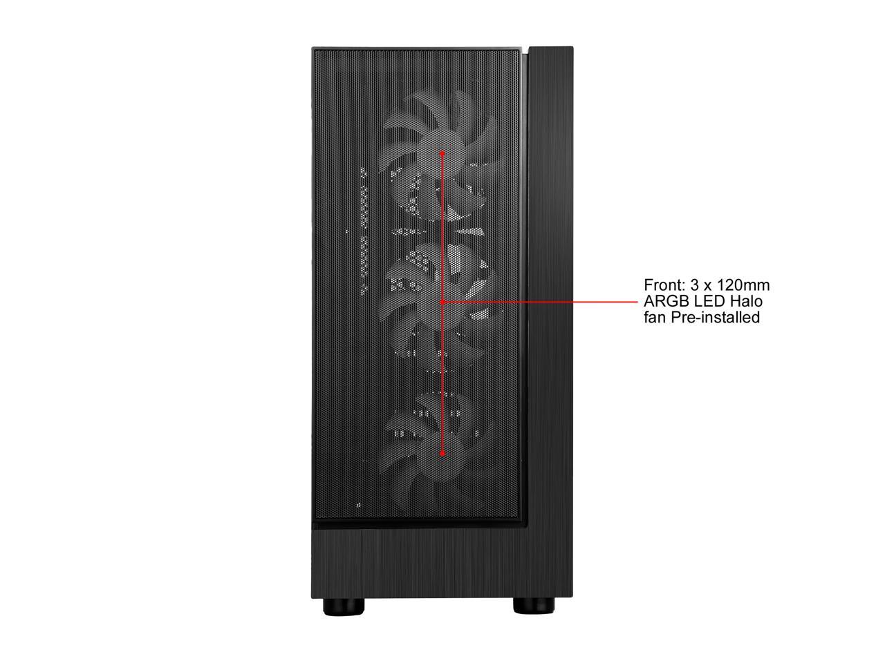 Diypc Shadow-H3-Argb Black Steel / Tempered Glass Atx Mid Tower Computer Case W/ 3 X 120Mm Halo Argb Led Fans Pre-Installed