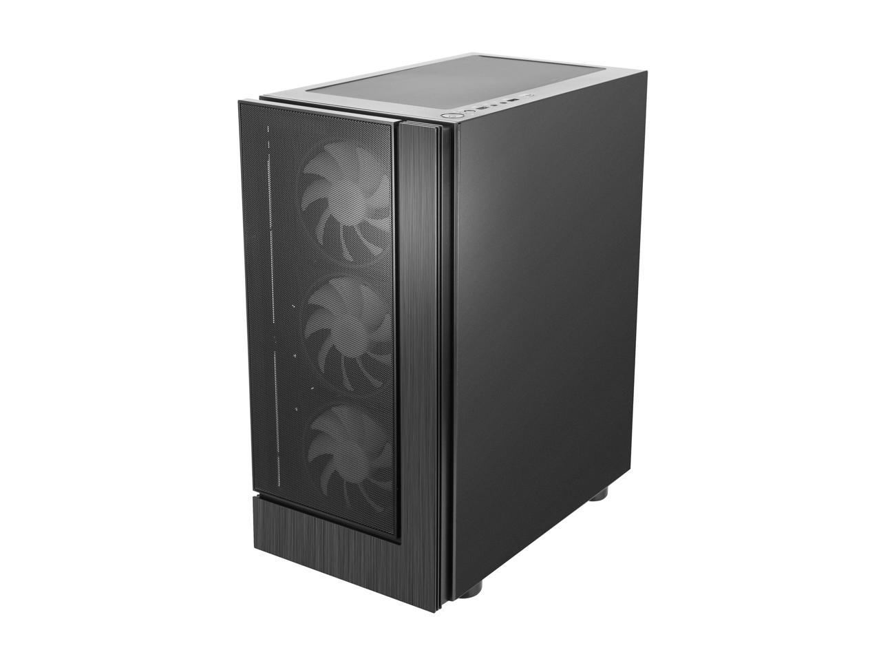 Diypc Shadow-H3-Argb Black Steel / Tempered Glass Atx Mid Tower Computer Case W/ 3 X 120Mm Halo Argb Led Fans Pre-Installed