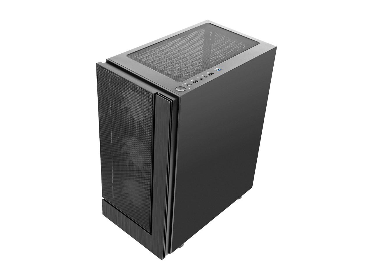 Diypc Shadow-H3-Argb Black Steel / Tempered Glass Atx Mid Tower Computer Case W/ 3 X 120Mm Halo Argb Led Fans Pre-Installed