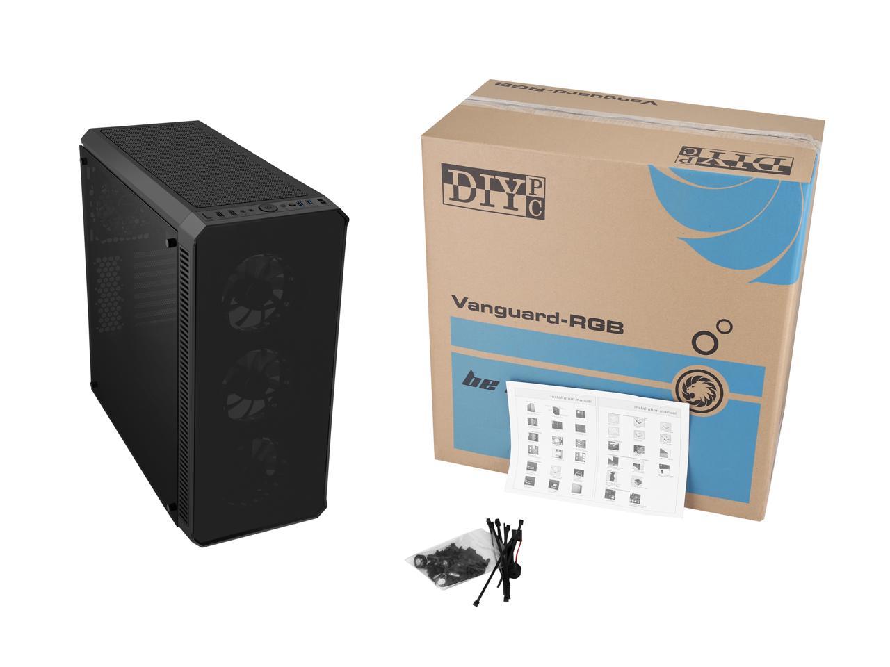 Diypc Vanguard-Rgb Black Dual Usb3.0 Steel/ Tempered Glass Atx Mid Tower Gaming Computer Case