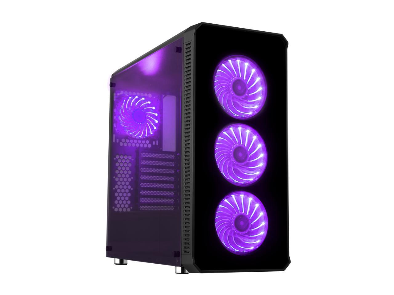Diypc Vanguard-Rgb Black Dual Usb3.0 Steel/ Tempered Glass Atx Mid Tower Gaming Computer Case